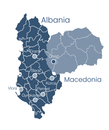Mapa de Albania y Macedonia