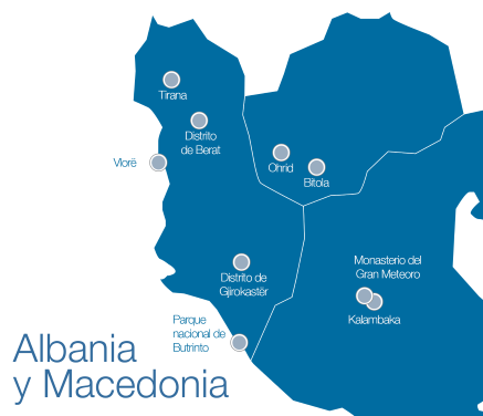 Mapa Albania y Macedonia del Norte con Grecia